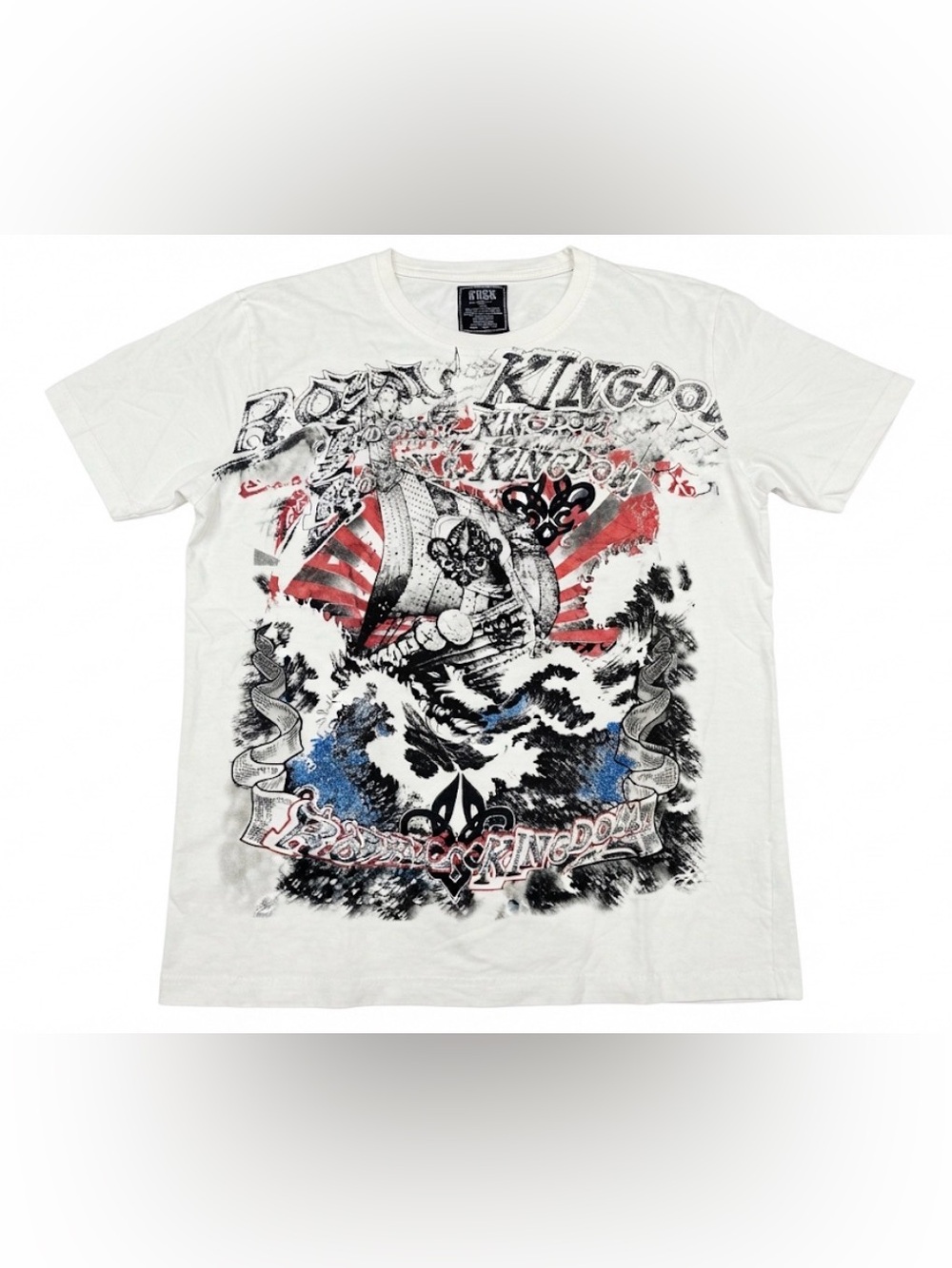 Lush Mens Fashion Rhinestone Graphic T Shirt XL White Royal Kingdom Ship Y2K